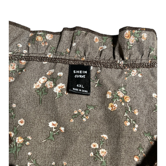 SHEIN Curve Brown Floral Print Blouse Women's Plus Size 4XL - Picture 4 of 8